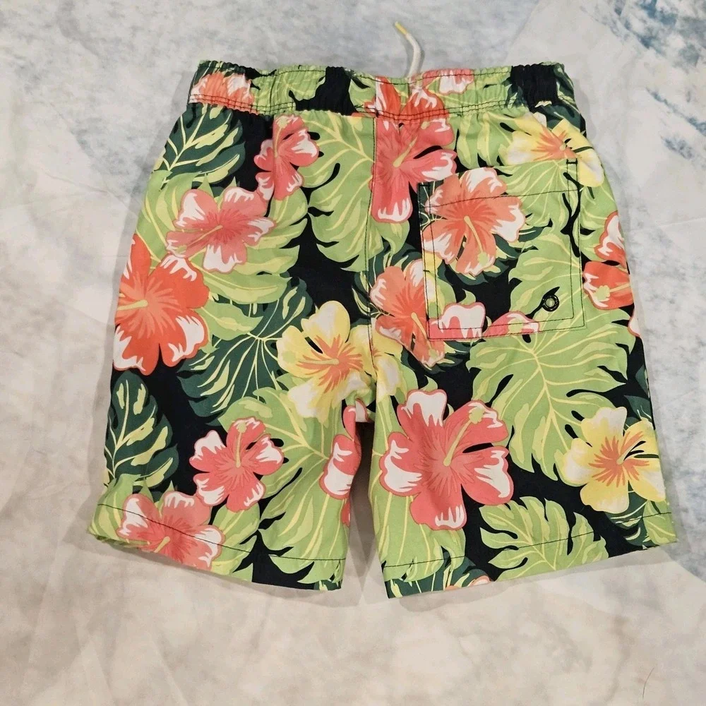 Gymboree Boys Swim Trunks Size 4T Tropical Floral‎ Elastic Waist With Drawstring